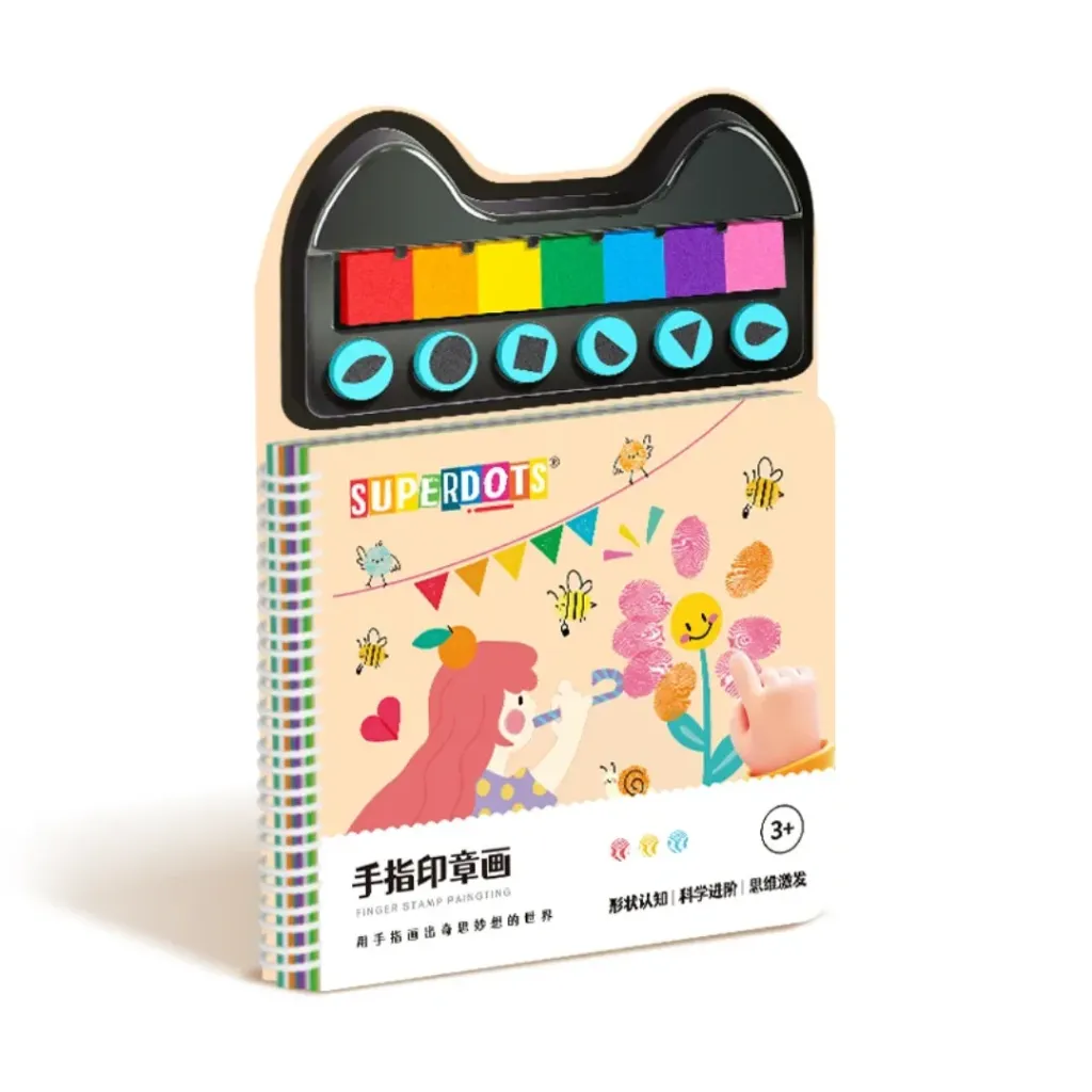 [4] Kids 7 finger print colors in a paintingbook with rubber stamps 