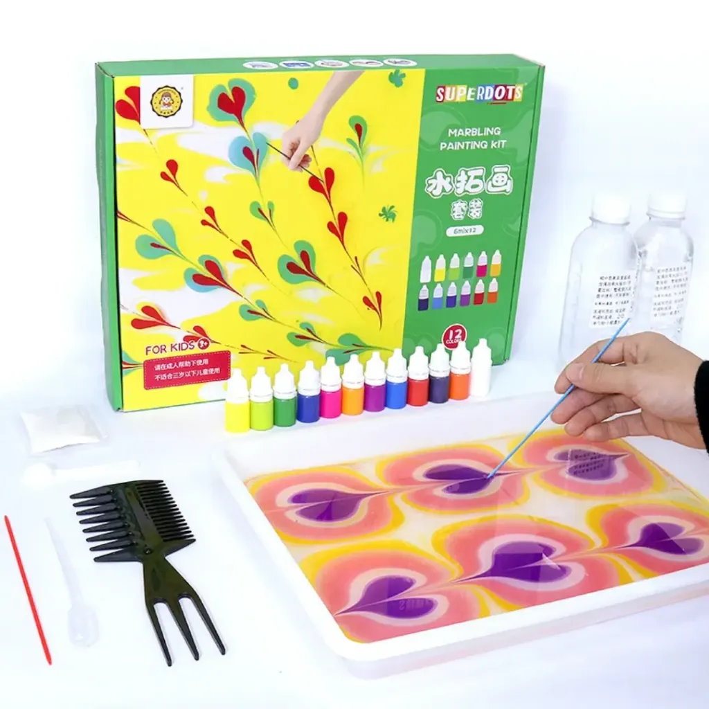 [5] 12 colors marbling paint set transferable to paper, plastic and fabric 